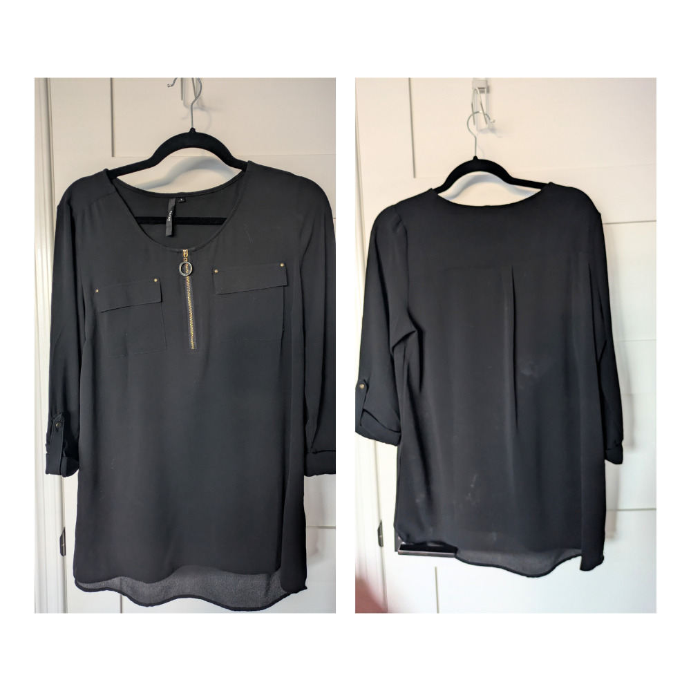 Cathy 3/4 Sleeve Chiffon Shirt in Black